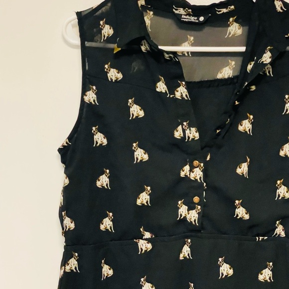 Boston Terrier Dress Black Sleeveless with Dog Print Sz Large - Picture 6 of 14